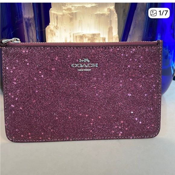 NWOT Coach glitter wristlet in a vibrant raspberry color - Picture 5 of 14